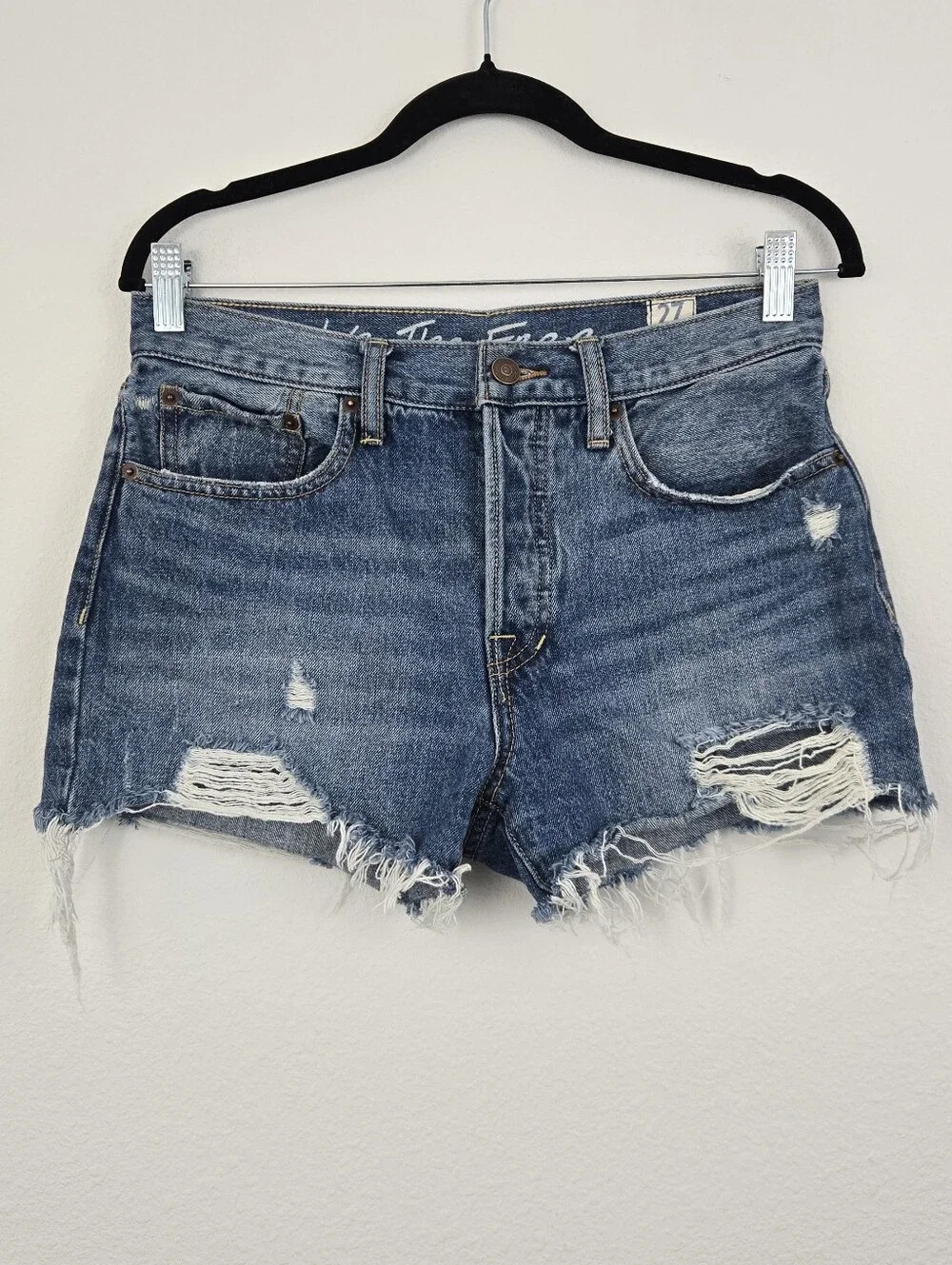 We The Free Blue Mid Rise Denim Button Down Fly Shorts